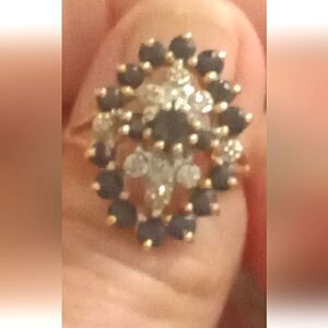 14k marquise shaped diamond and blue sapphire ring size 7